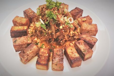 Sesame Tofu with Eggplant Noodles