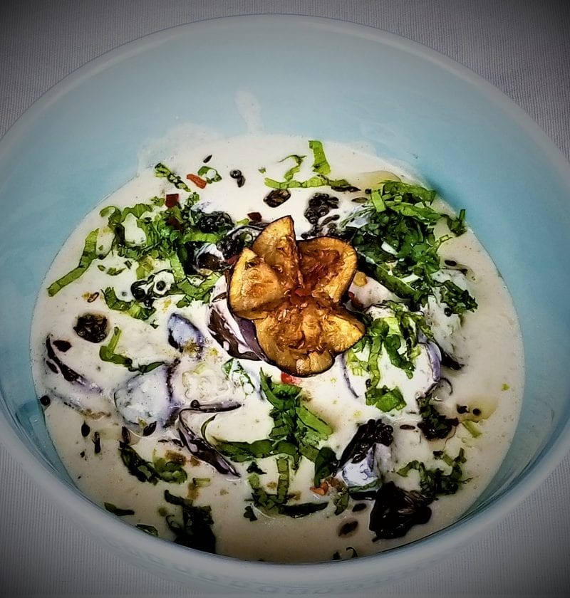 Roasted Eggplant with yogurt dip.