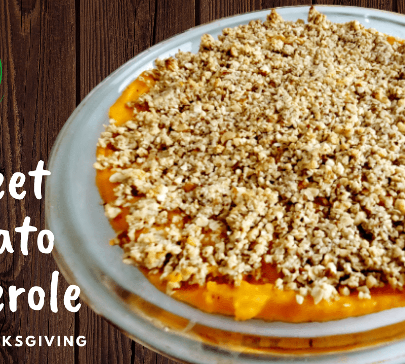 Sweet potato casserole topped with nutty crumbles